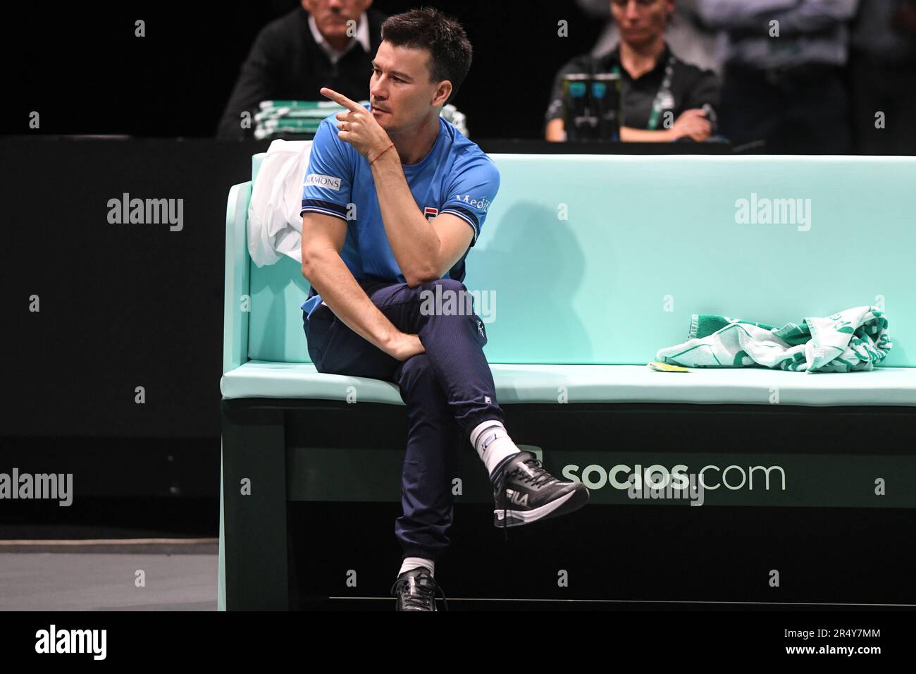 Guillermo Coria, capitano del Team Argentina, contro l'Italia. Finali della Coppa Davis, Gruppo A (Bologna) Foto Stock