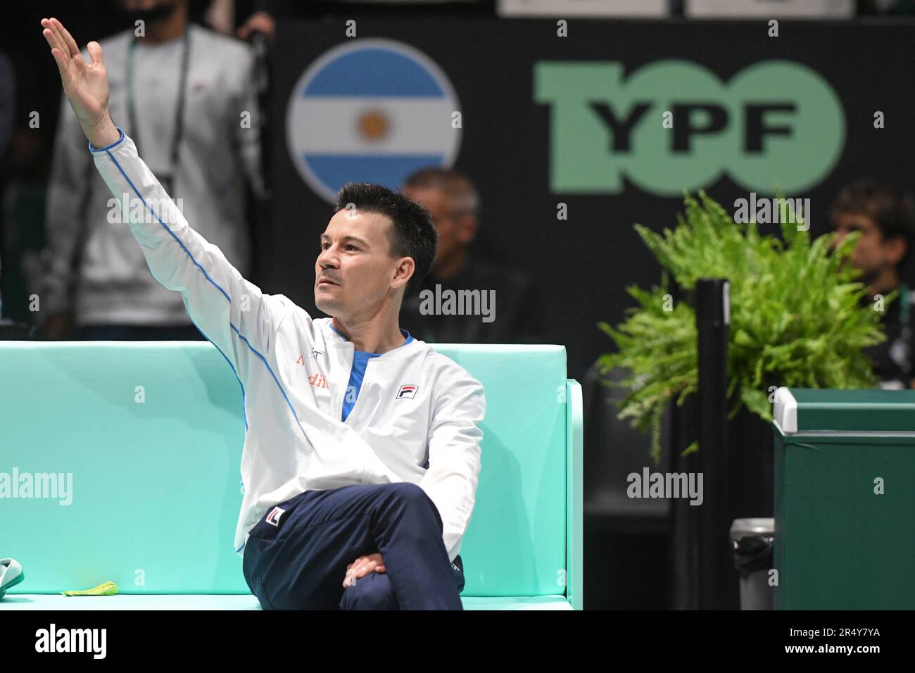 Guillermo Coria, capitano del Team Argentina, contro l'Italia. Finali della Coppa Davis, Gruppo A (Bologna) Foto Stock