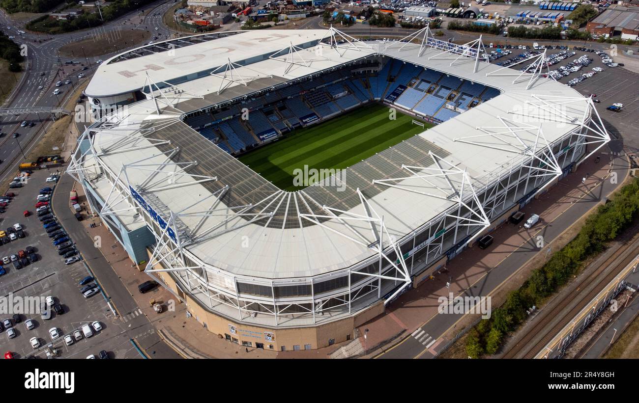 Vista aerea della Coventry Building Society Arena, sede del Coventry City FC. Lo stadio è stato chiamato anche Ricoh Arena, City of Coventry Stadium e Coventry Stadium Foto Stock