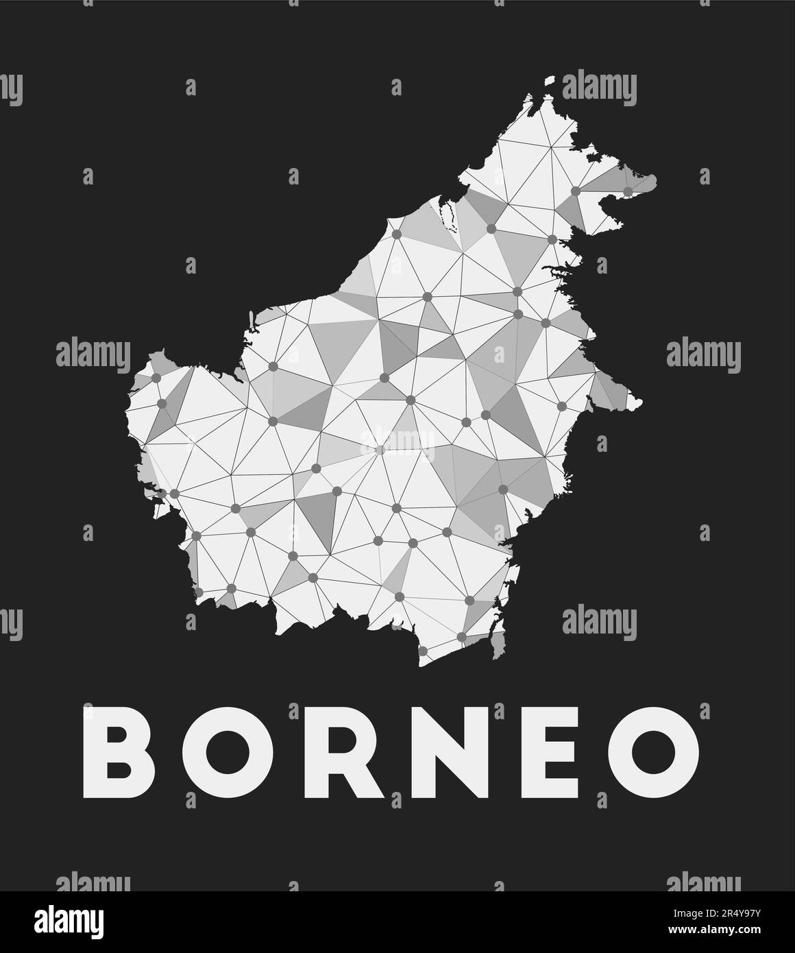 Borneo - mappa della rete di comunicazione dell'isola. Borneo design geometrico alla moda su sfondo scuro. Tecnologia, internet, rete, telecomunicazioni conc Illustrazione Vettoriale