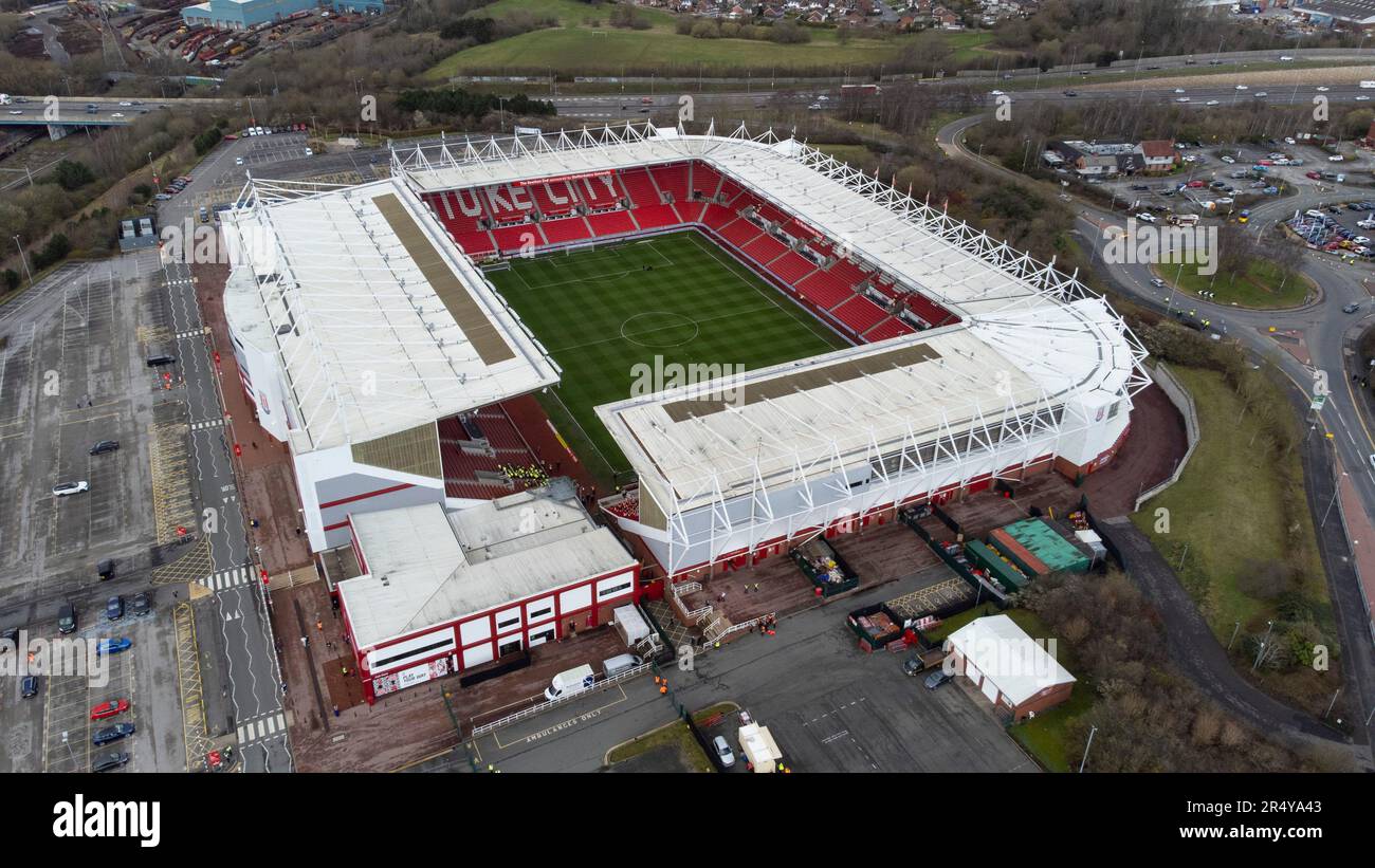 Vista aerea dello stadio Bet365, sede dello Stoke City FC. Il terreno è probabilmente meglio conosciuto come il Britannia Stadium Foto Stock