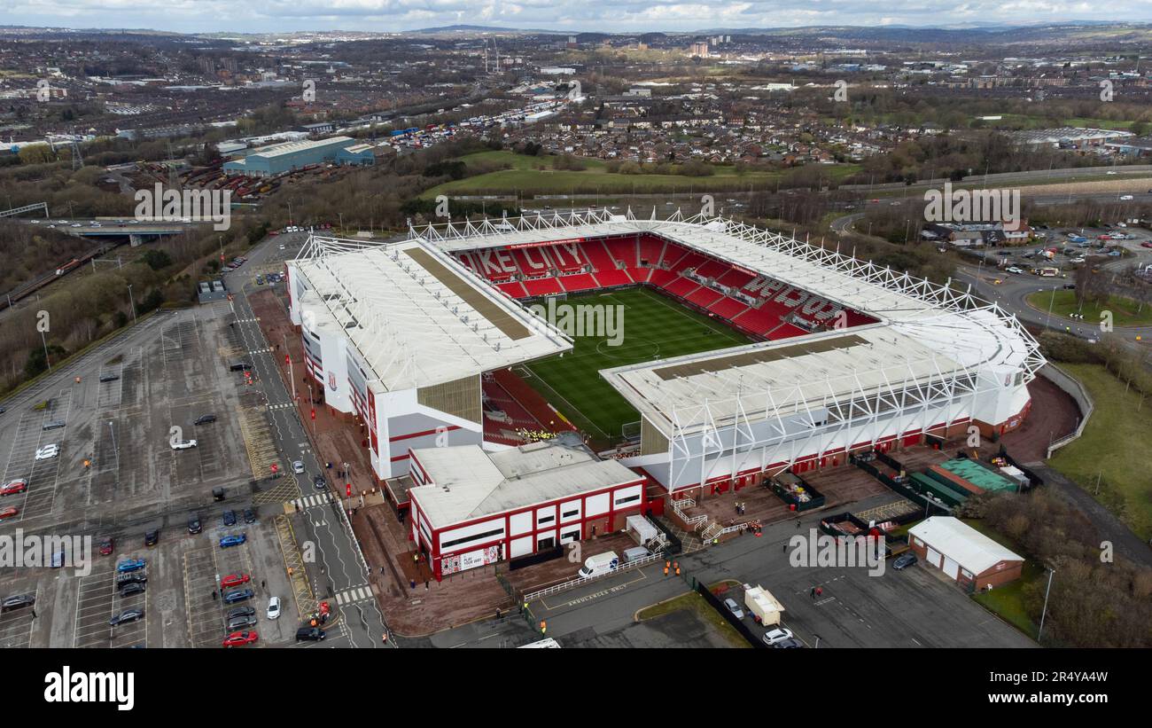 Vista aerea dello stadio Bet365, sede dello Stoke City FC. Il terreno è probabilmente meglio conosciuto come il Britannia Stadium Foto Stock
