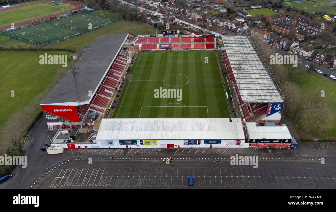 Vista aerea del terreno della contea, sede dello Swindon Town FC. Foto Stock