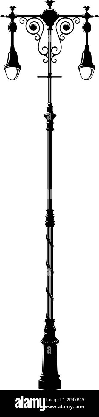 Street Light, vecchio stile in ferro battuto - nel centro di New York; 1 colore nero, un file Adobe Illustrator salvato come Illustrator 8,0. Illustrazione Vettoriale