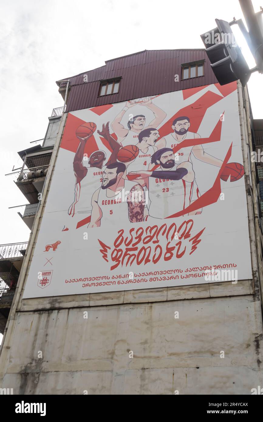 Murale della squadra di pallacanestro della Georgia. Batumi Foto Stock