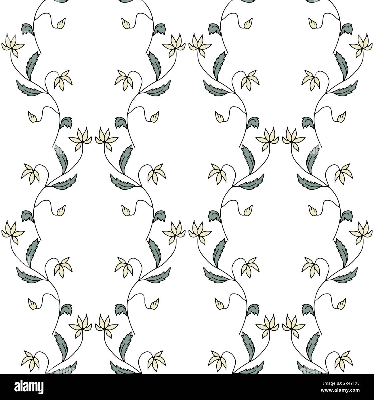 Modello senza cuciture con fiori astratti disegnati a mano. Illustrazione Vettoriale