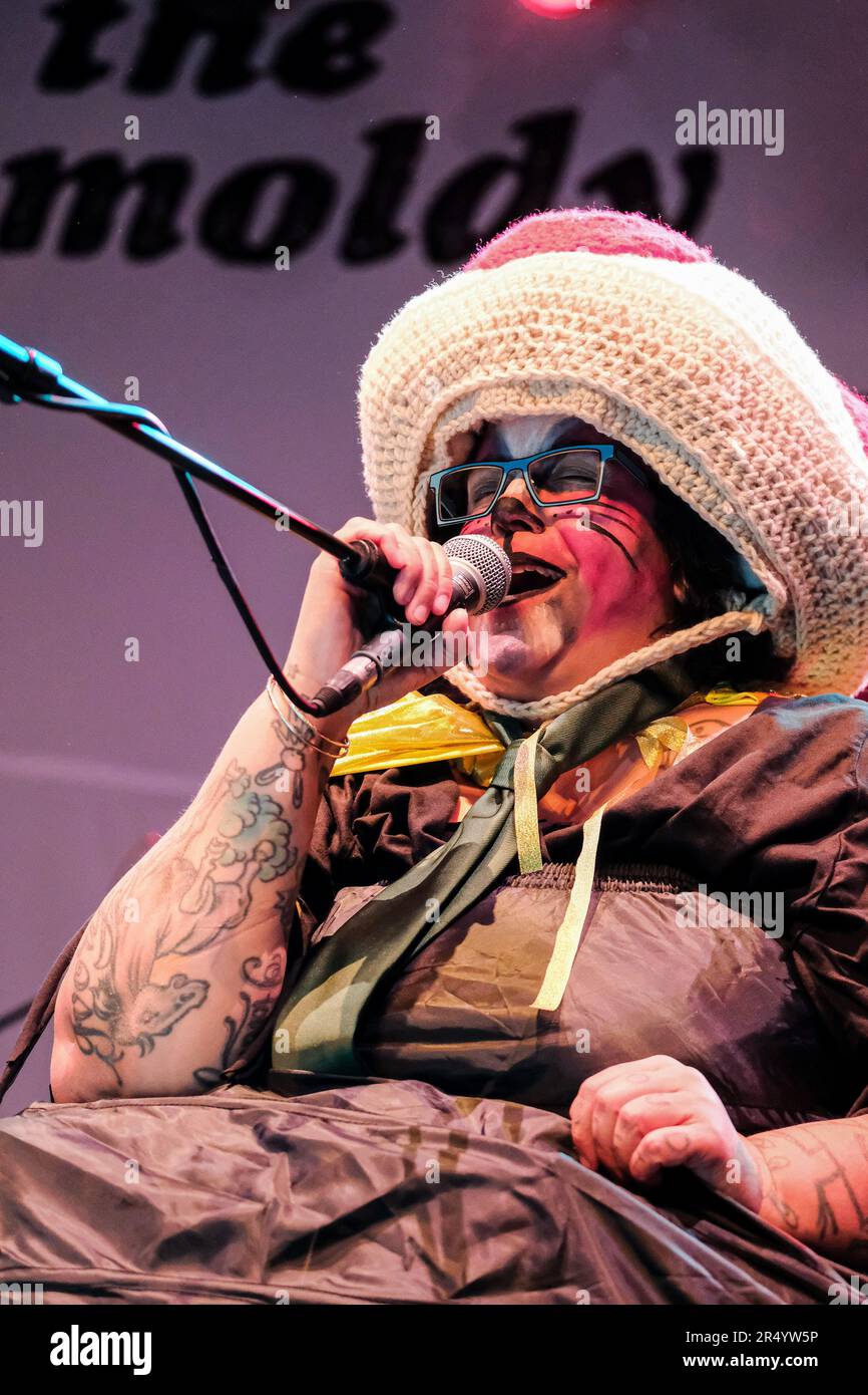 Londra, Regno Unito. 29th maggio, 2023. Kimya Dawson, cantante con la band folk rock americana lo-fi indie The Moldy Peaches che si esibisce dal vivo presso la Roundhouse di Londra. Adam Green e Kimya Dawsom con la New York alternative indie band The Moldy Peaches si riunirono per esibirsi per la prima volta come band in 20 anni. (Foto di Dawn Fletcher-Park/SOPA Images/Sipa USA) Credit: Sipa USA/Alamy Live News Foto Stock