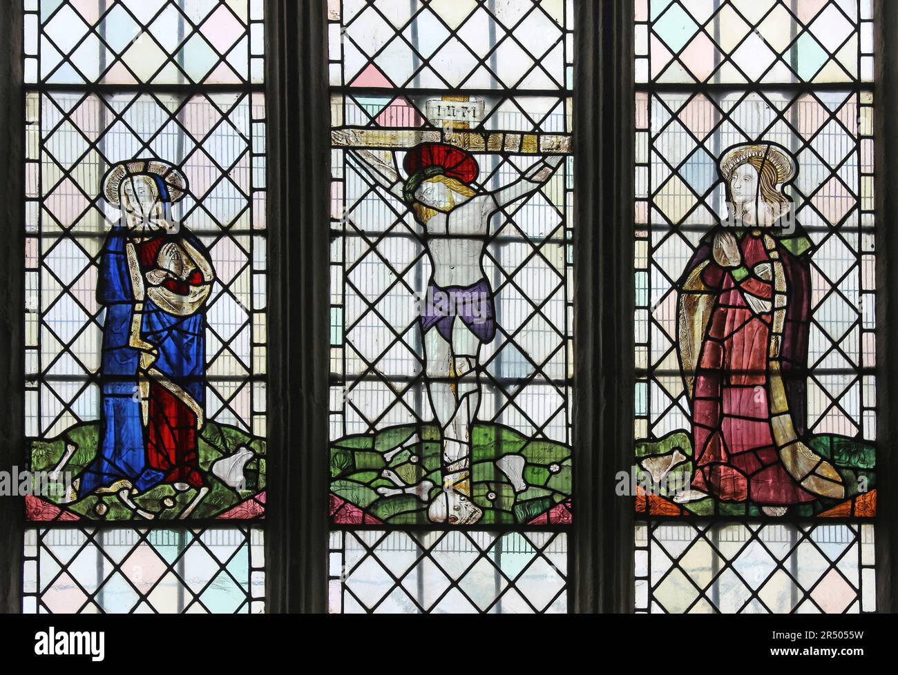 16th ° secolo vetrate nella Chiesa di St Marys, Cilcain, Flintshire, Galles Foto Stock