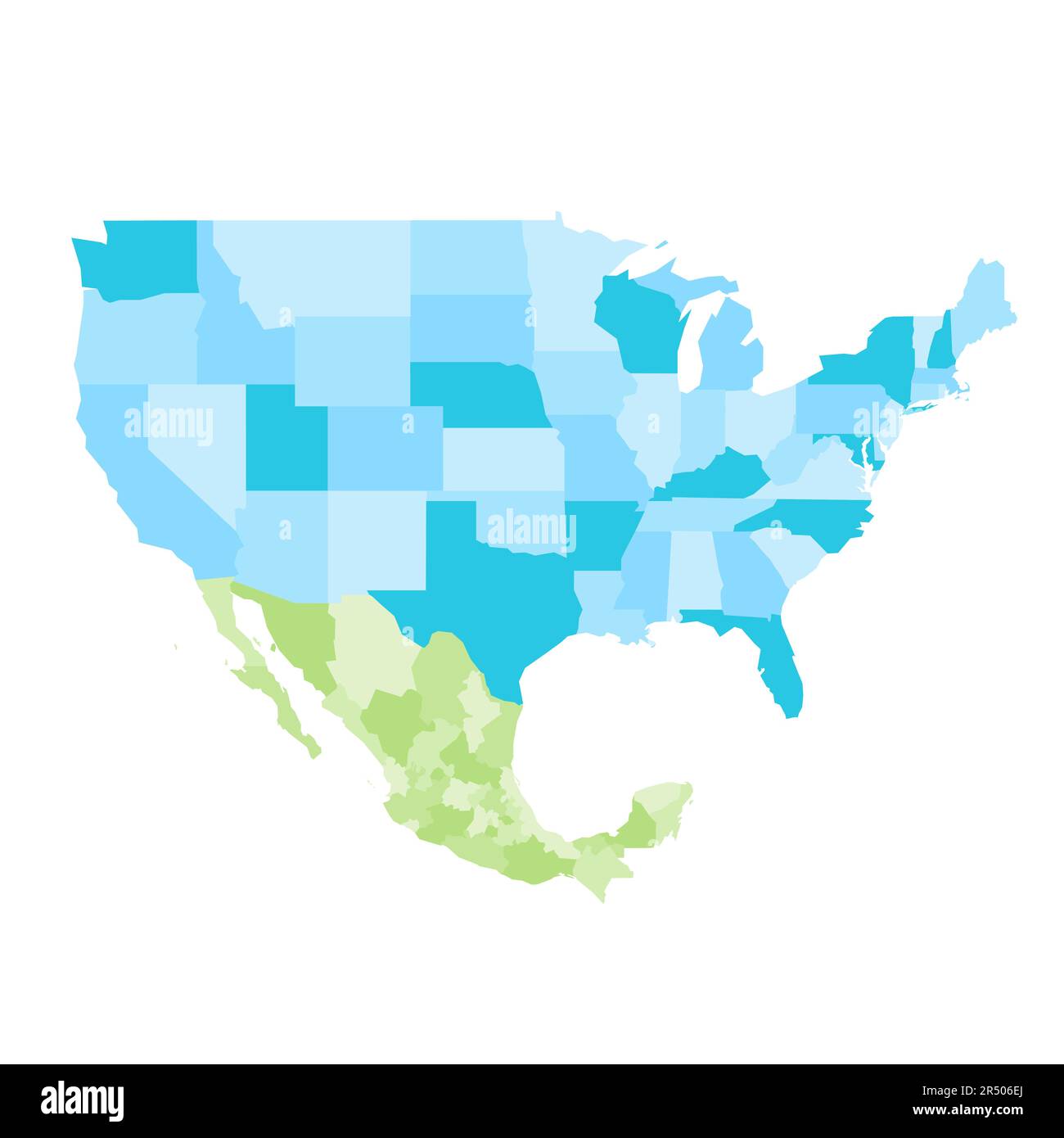 Mappa politica degli Stati Uniti e del Messico delle divisioni amministrative. Mappa vettoriale vuota a colori Illustrazione Vettoriale