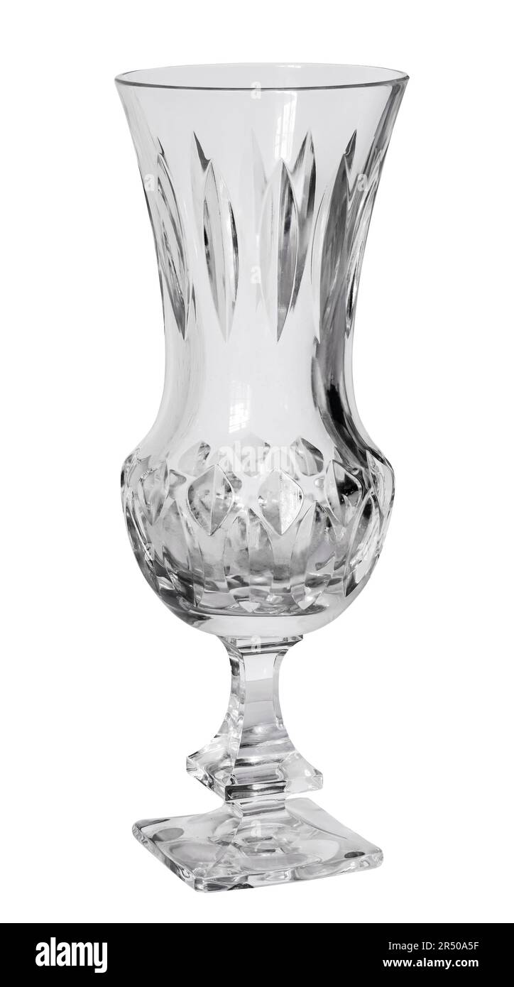 Vaso di cristallo a bulbo scanalato, isolato su sfondo bianco Foto Stock