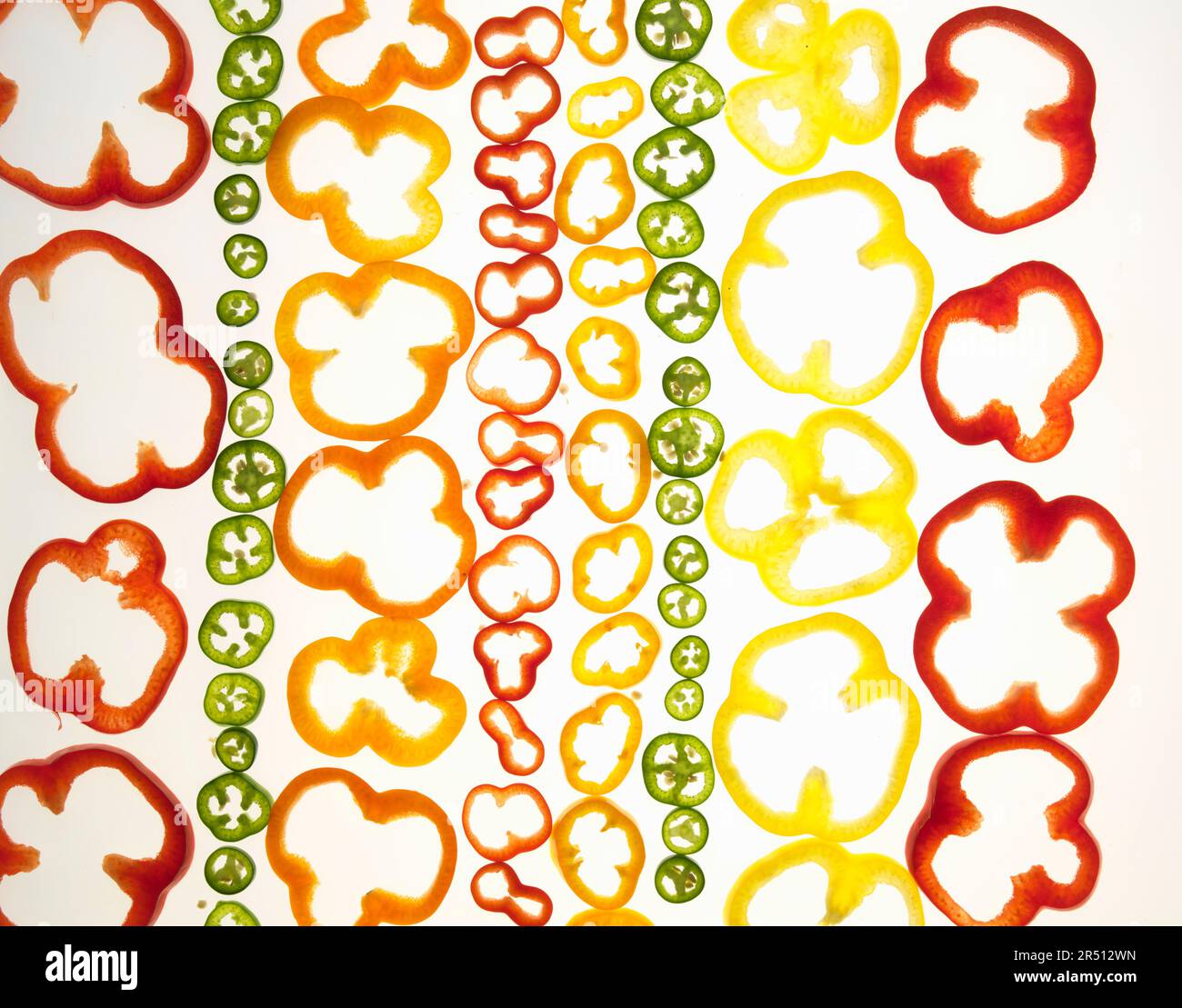Anelli di pepe colorati Foto Stock