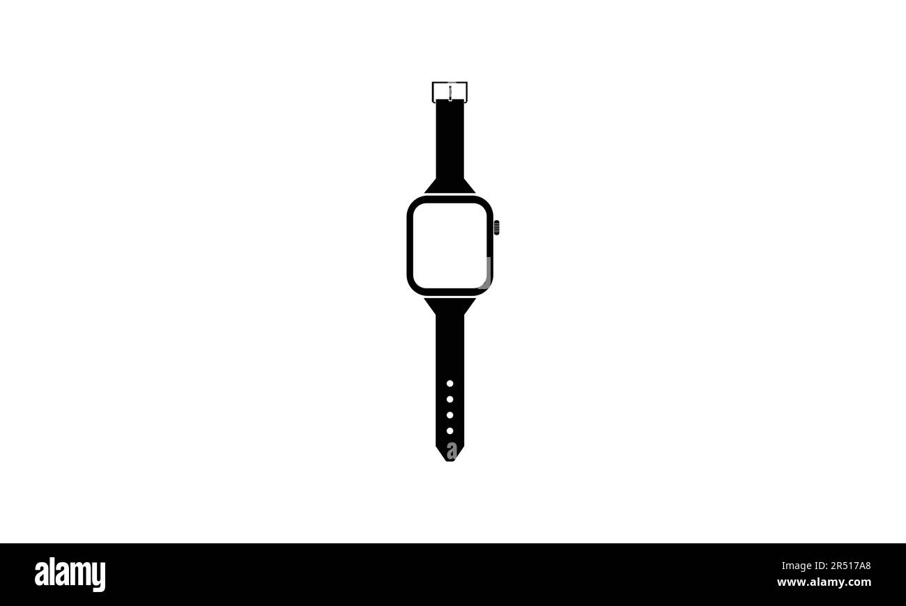 Orologio nero isolato su bianco. immagine di uno smart watch digitale Illustrazione Vettoriale