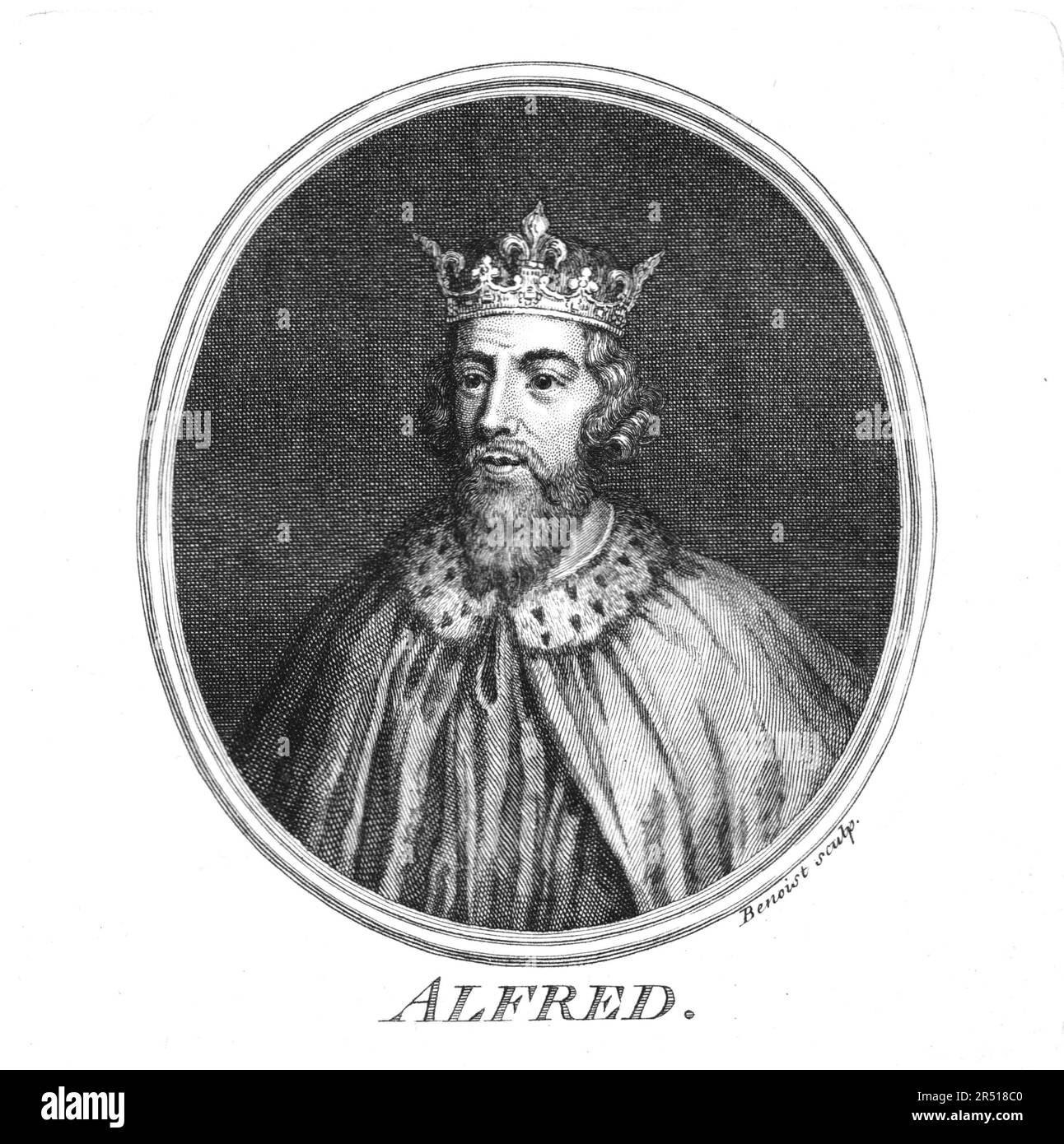 Re Alfred il Grande. Incisione di linea di Guillaume Philippe Benoist c.1750 Foto Stock