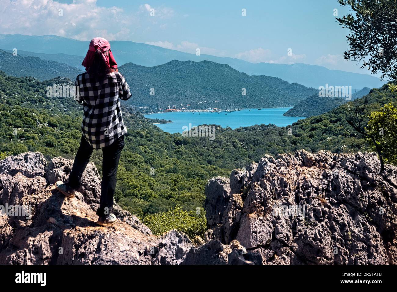 Vista di Üçağız dalla Via Licia, Üçağız, Turchia Foto Stock