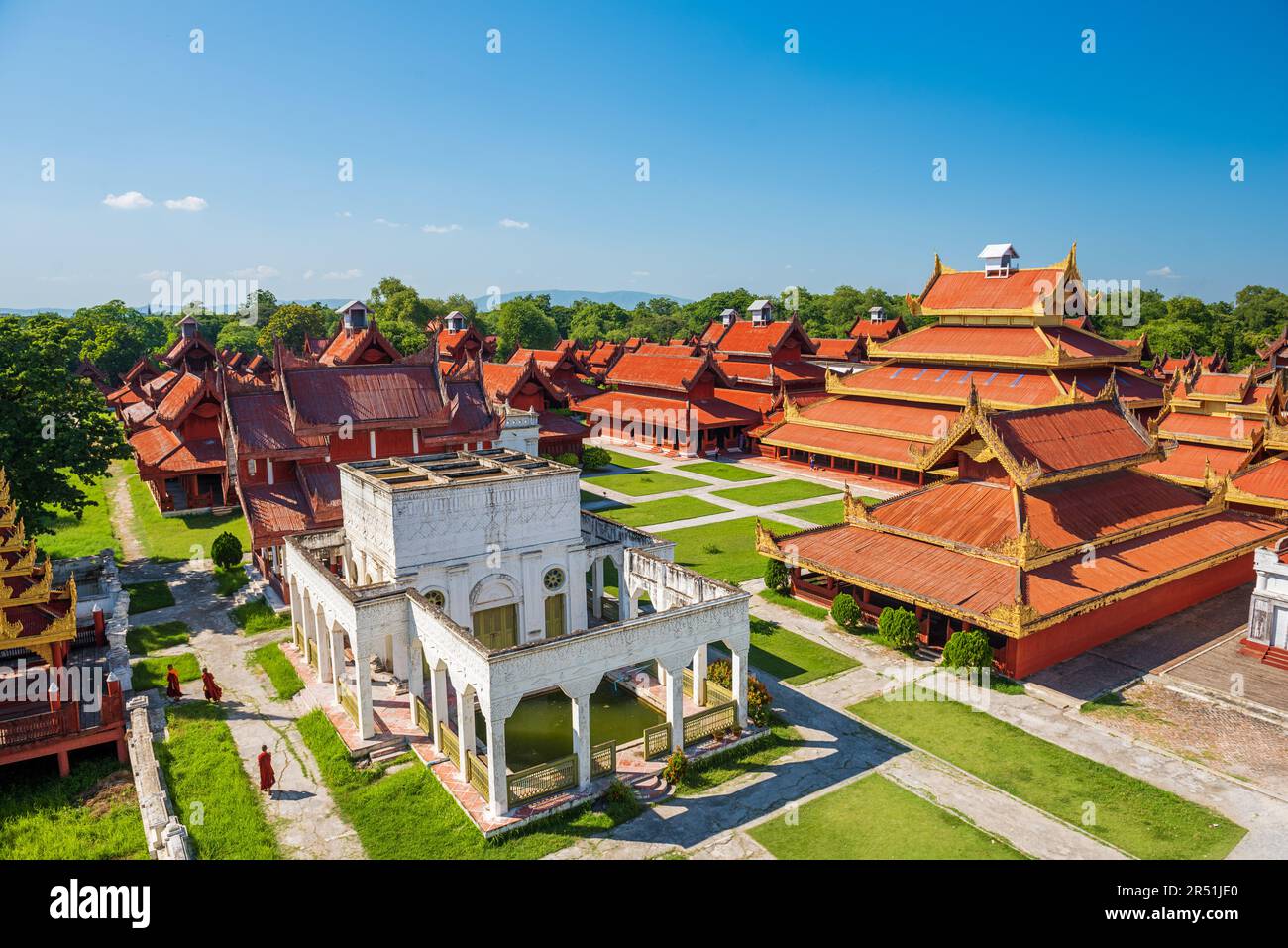 Mandalay, Myanmar edifici sul palazzo reale motivazione. Foto Stock
