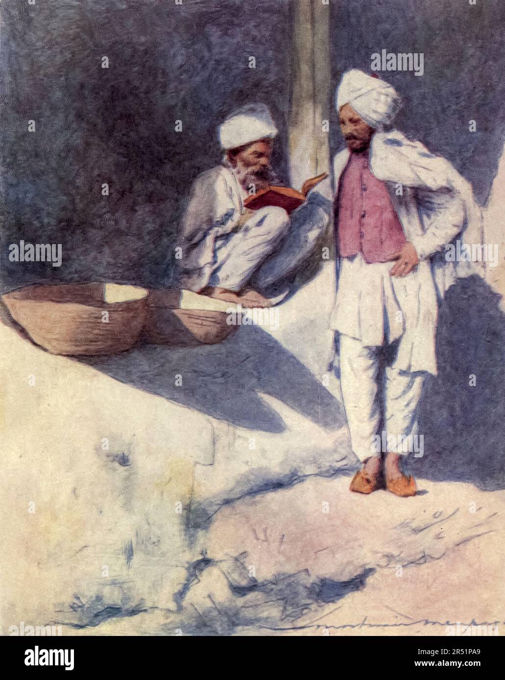 IL dipinto DEL POETA DEL VILLAGGIO di Mortimer Menpes dal libro " Home LIFE in India " di John b. Finnemore, data di pubblicazione 1917 pubblicato da Adam e Charles Black London. Foto Stock