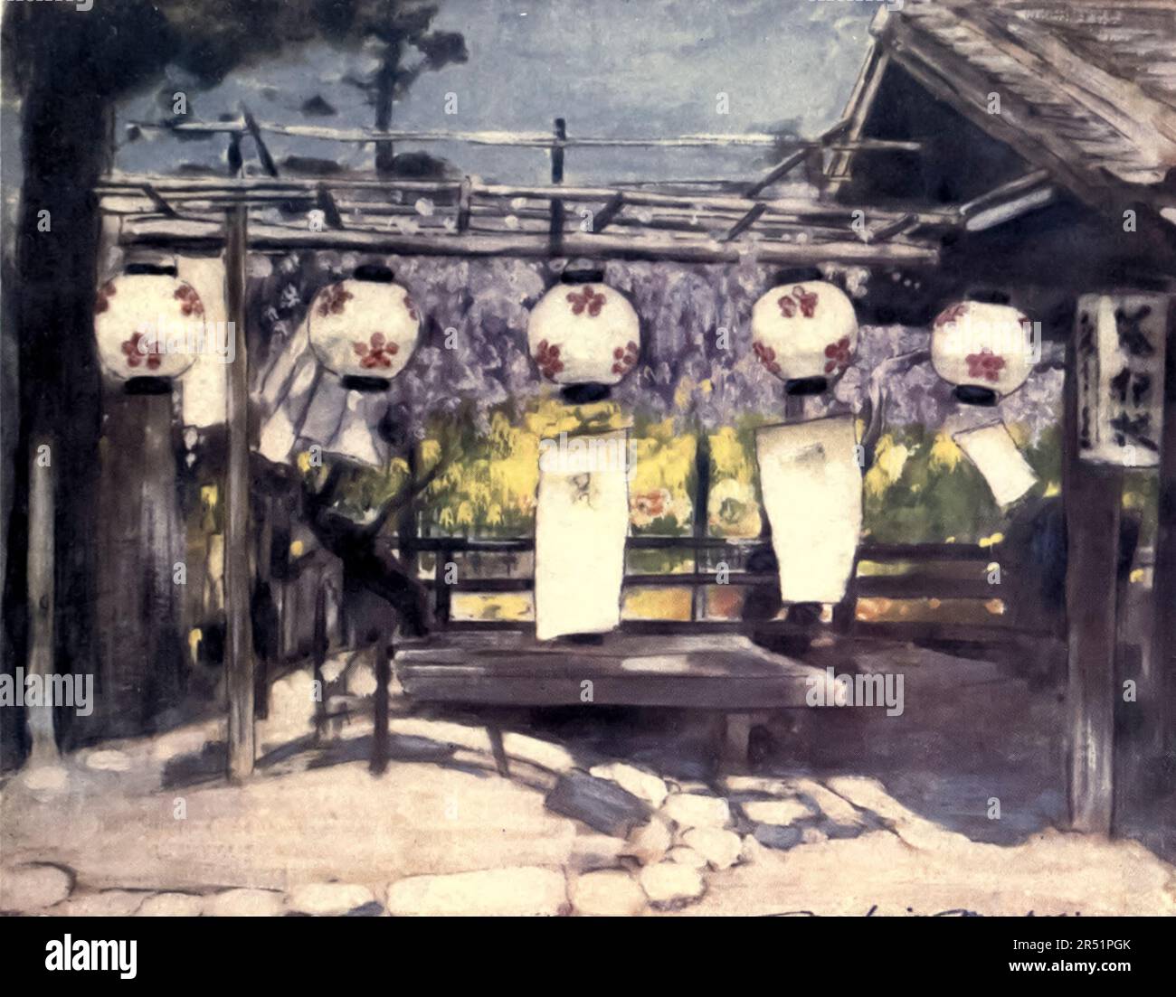 Sun and Lanterns dal libro ' Japan : a record in color ' Watercolours di Mortimer Menpes, con descrizioni di sua figlia Dorothy Menpes pubblicate da Adam e Charles Black a Londra nel 1901 Foto Stock