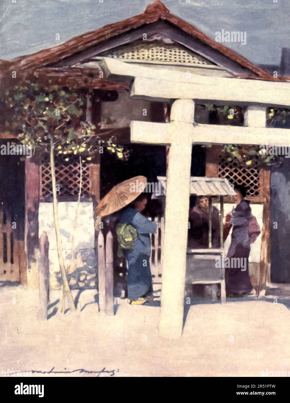 A Sunny Temple dal libro 'Japan : a record in color' Watercolours di Mortimer Menpes, con descrizioni di sua figlia Dorothy Menpes pubblicate da Adam e Charles Black a Londra nel 1901 Foto Stock