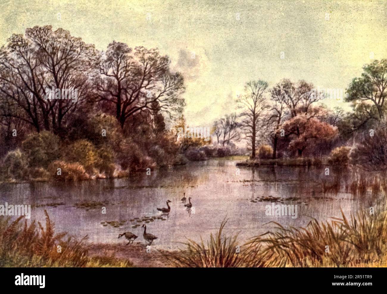 Il lago dipinto da T. Mower Martin (Thomas Mower Martin) dal libro ' Kew Gardens ' di Ascott Robert Hope Moncrieff pubblicato a Londra da Adam e Charles Black nel 1908 Foto Stock