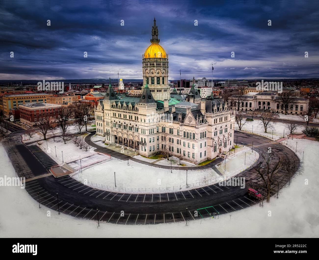 Connecticut state Capitol - veduta aerea della grandiosa e maestosa struttura del Connecticut state Capitol, alta nella città di Hartford. Foto Stock