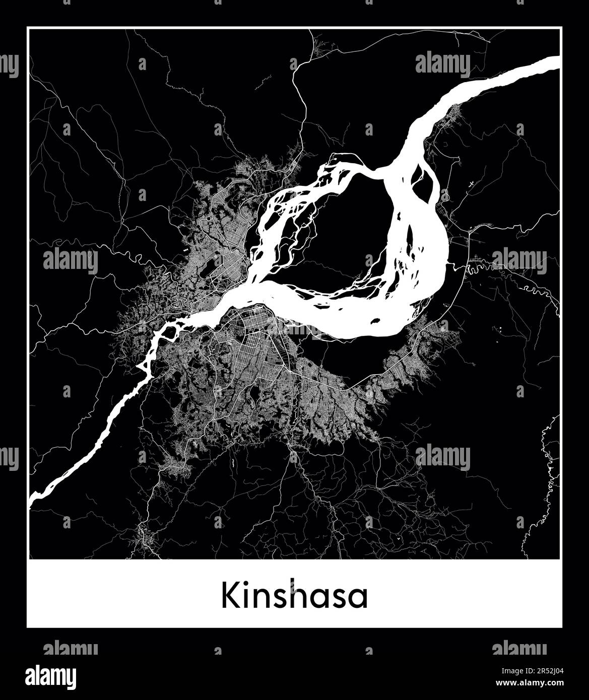 Mappa minima della città di Kinshasa (Repubblica Democratica del Congo Africa) Illustrazione Vettoriale
