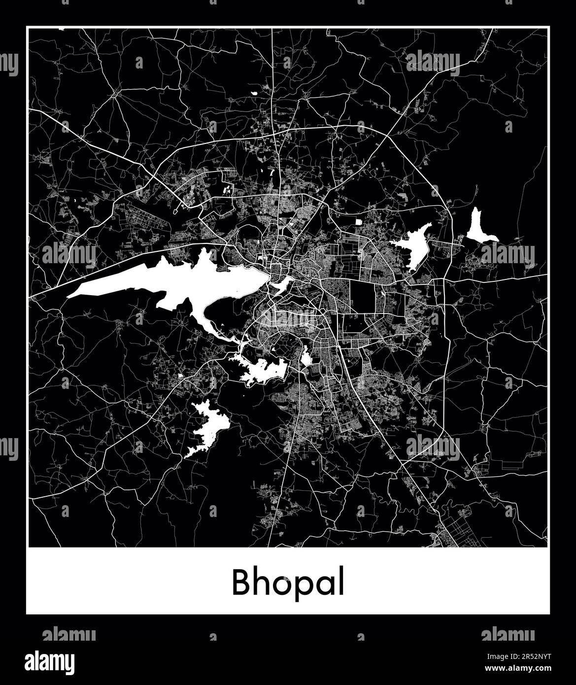 Mappa minima della città di Bhopal (India Asia)8Minimal mappa della ...