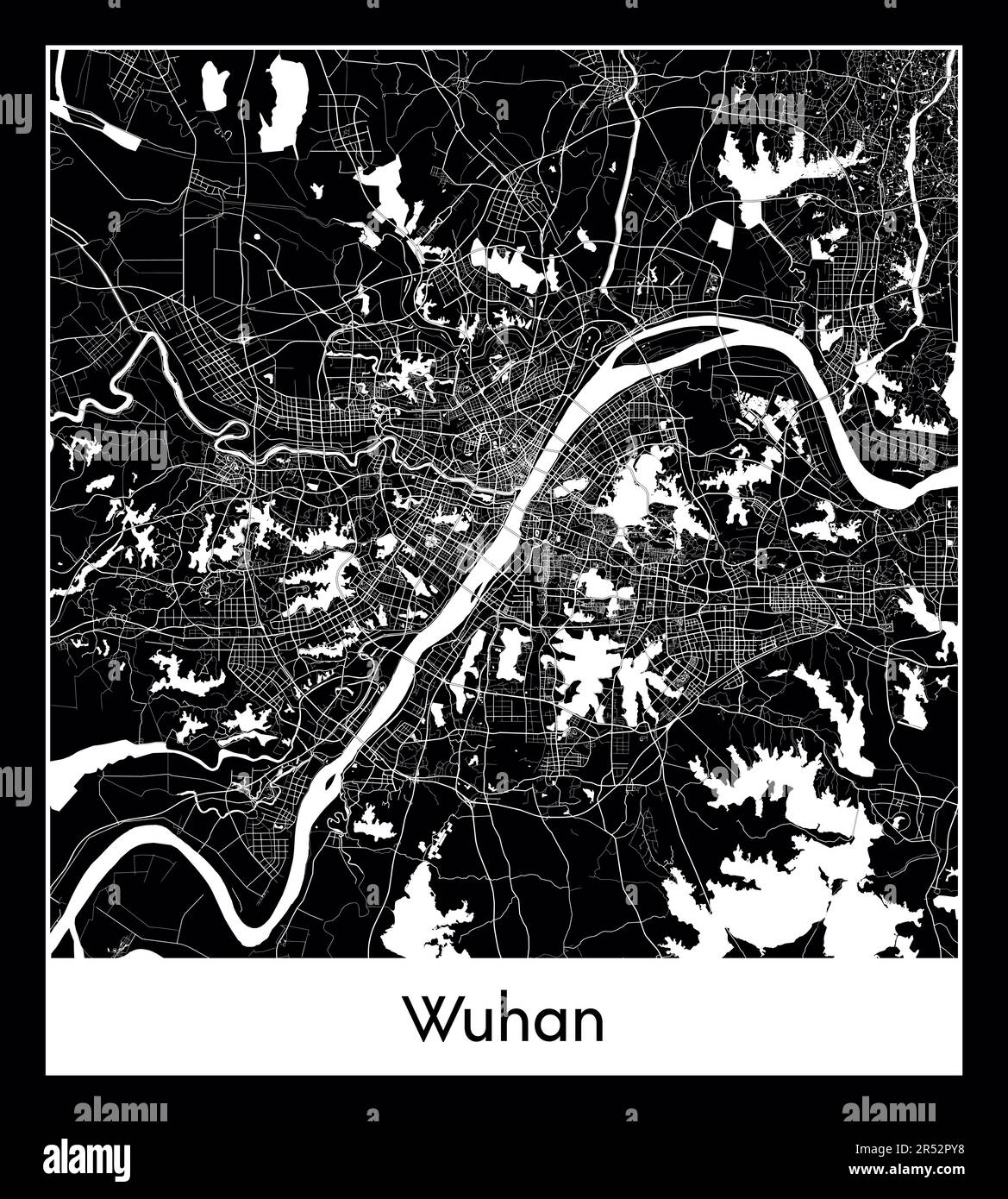 Mappa minima della città di Wuhan (Cina Asia)Mappa minima della città di Wuhan (Cina Asia) Illustrazione Vettoriale