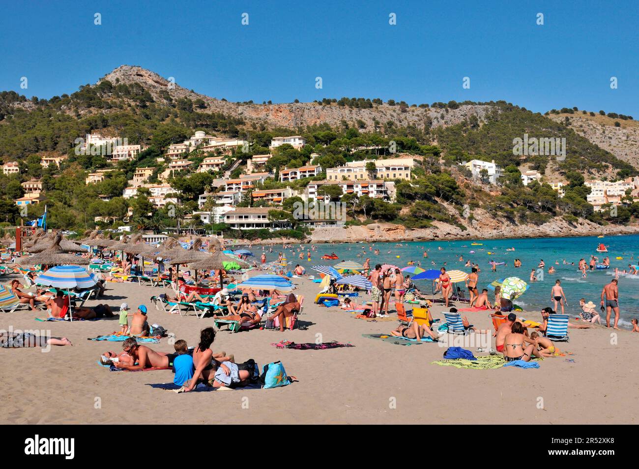 Spiaggia, Canyamel, Maiorca, Spagna, Turismo di massa Foto Stock