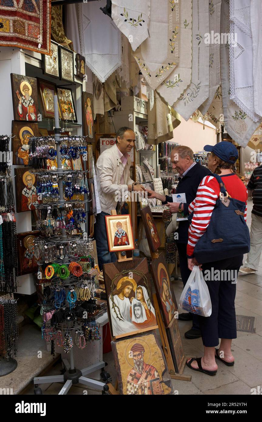 Souvenir a Corfù, negozio, negozio di souvenir, souvenir, Kerkira, Corfù, Isole IONIE, Grecia Foto Stock