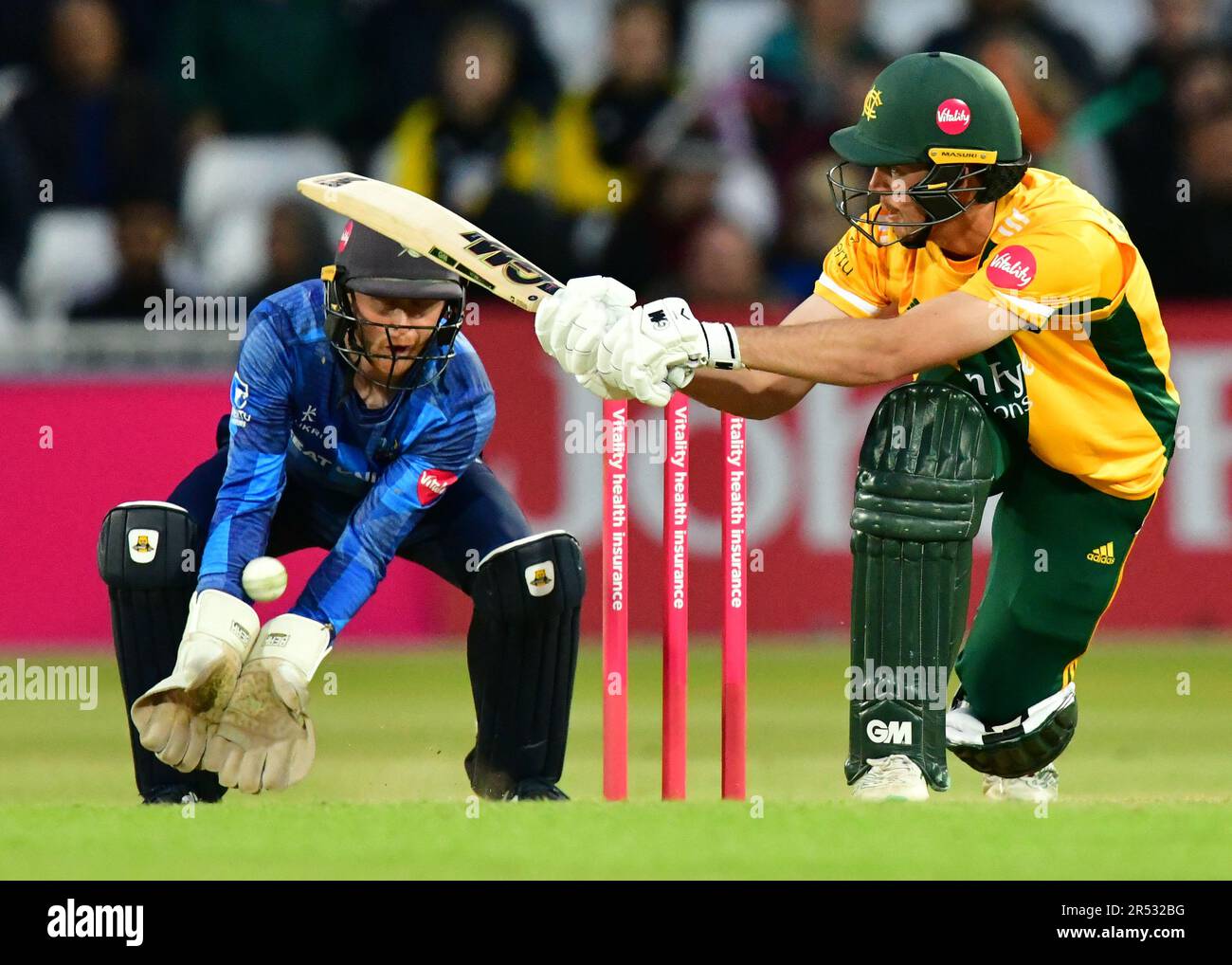 Incora Cricket Ground, Derby, Regno Unito. 29 maggio 2023 alle ore 1500hrs. Vital Blast T20 Cricket. Derbyshire Falcons / Northants Steelbacks. (Nella foto*********) Foto Stock