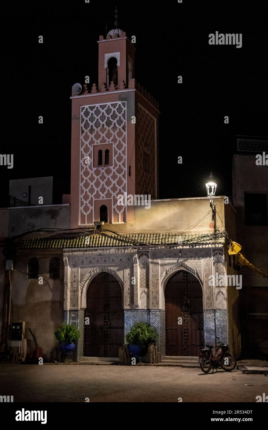 Moschea Assay su Djemaa El Fna, Marrakech, Marocco Foto Stock