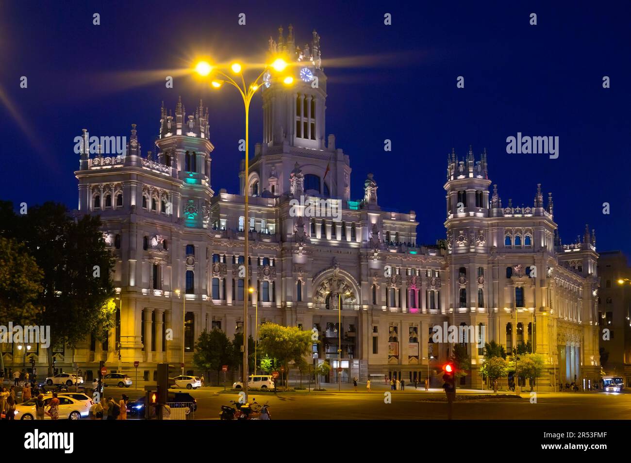Palazzo Cibeles e piazza, Madrid, Spagna Foto Stock