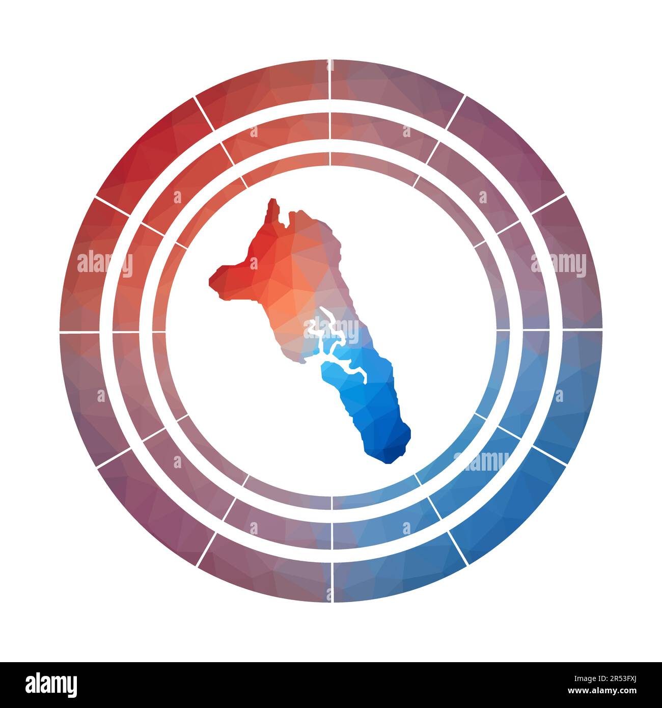 Badge Havelock Island. Logo a sfumatura luminosa in stile poly basso. Segno rotondo di Havelock Island multicolore con mappa in stile geometrico per il vostro infograp Illustrazione Vettoriale