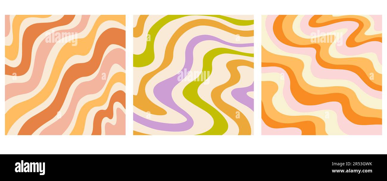 Retro Groovy sfondo, trendy 70s set di copertine ondulate Illustrazione Vettoriale