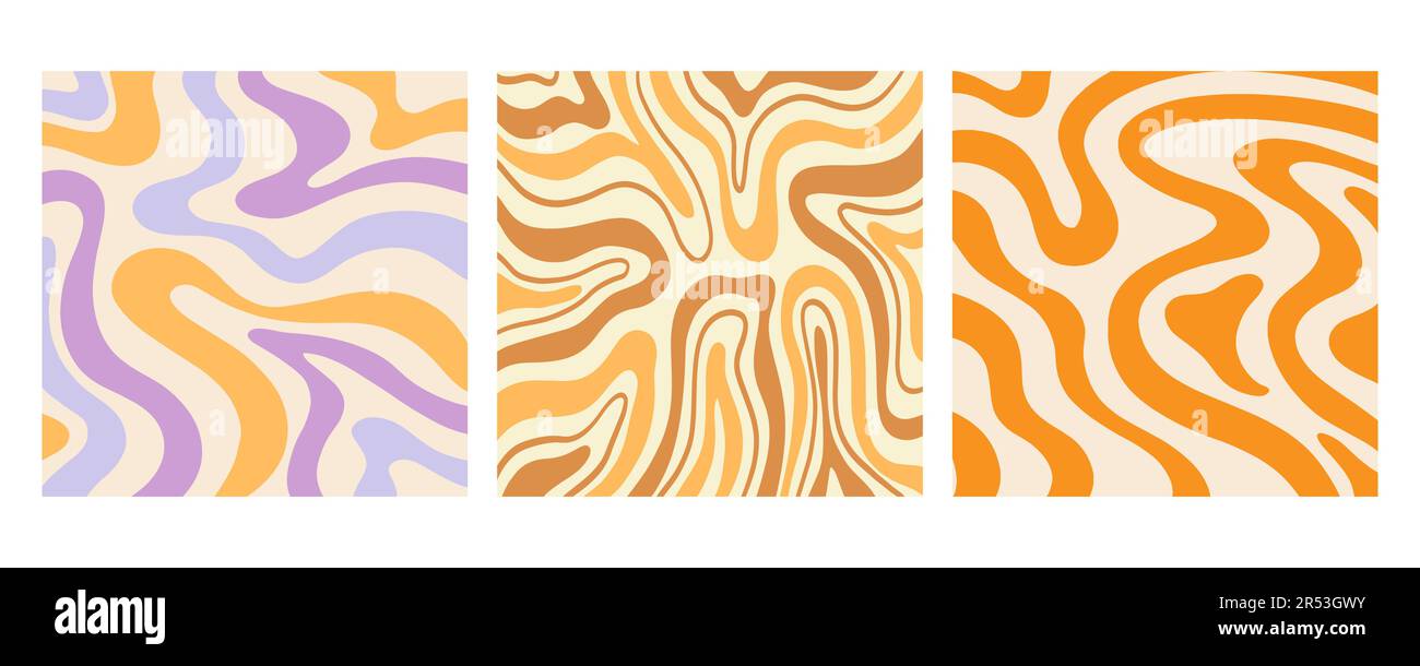 Retro marmo Groovy sfondo, 70s set di copertine ondulate Illustrazione Vettoriale