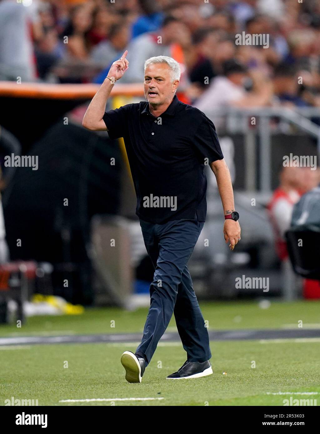 Il manager Rom Jose Mourinho durante la finale della UEFA Europa League alla Puskas Arena di Budapest. Data immagine: Mercoledì 31 maggio 2023. Foto Stock