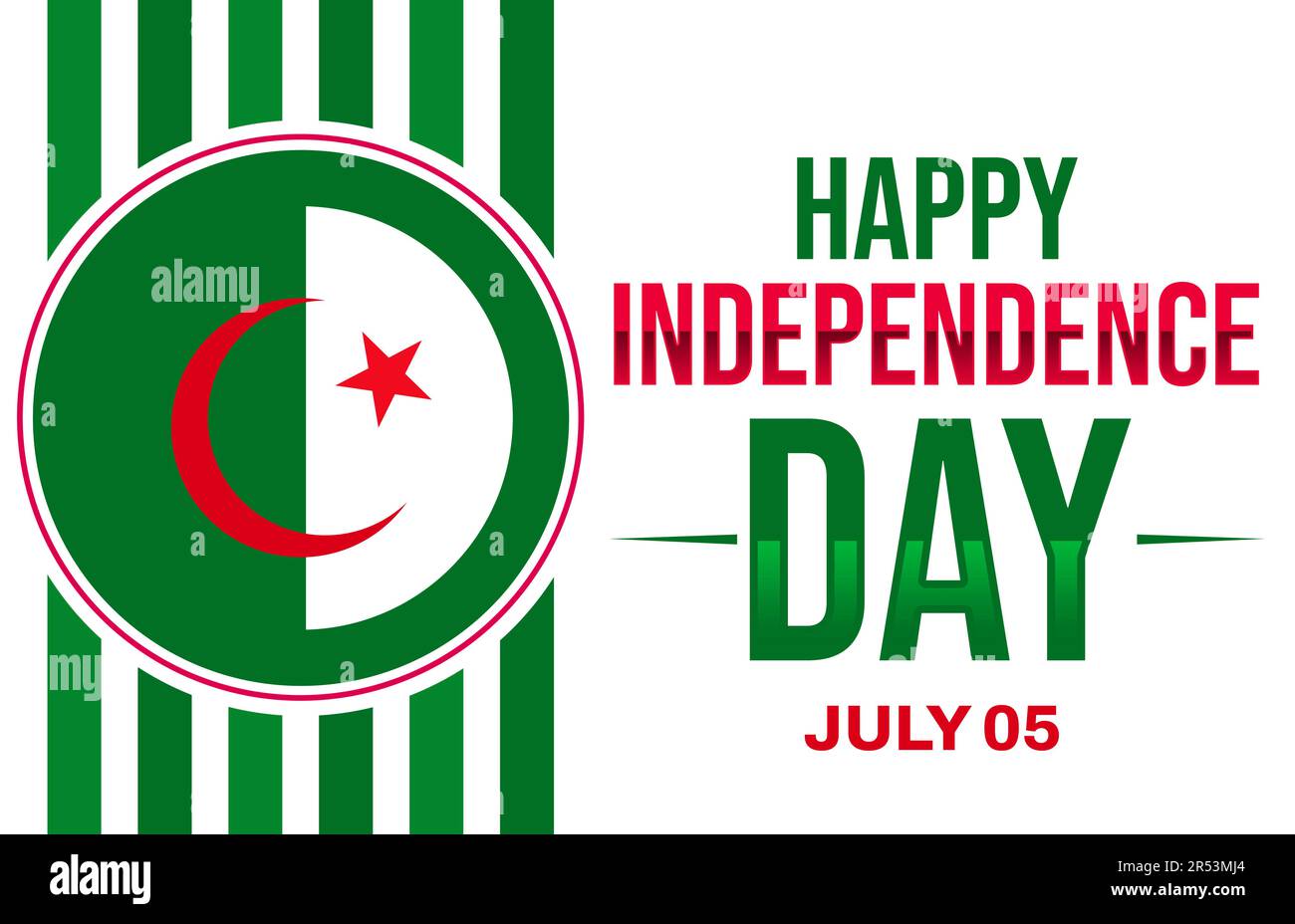 Carta da parati Algeria Independence Day con design verde e rosso e bandiera sul lato. Felice giorno di indipendenza dell'Algeria, sfondo Foto Stock