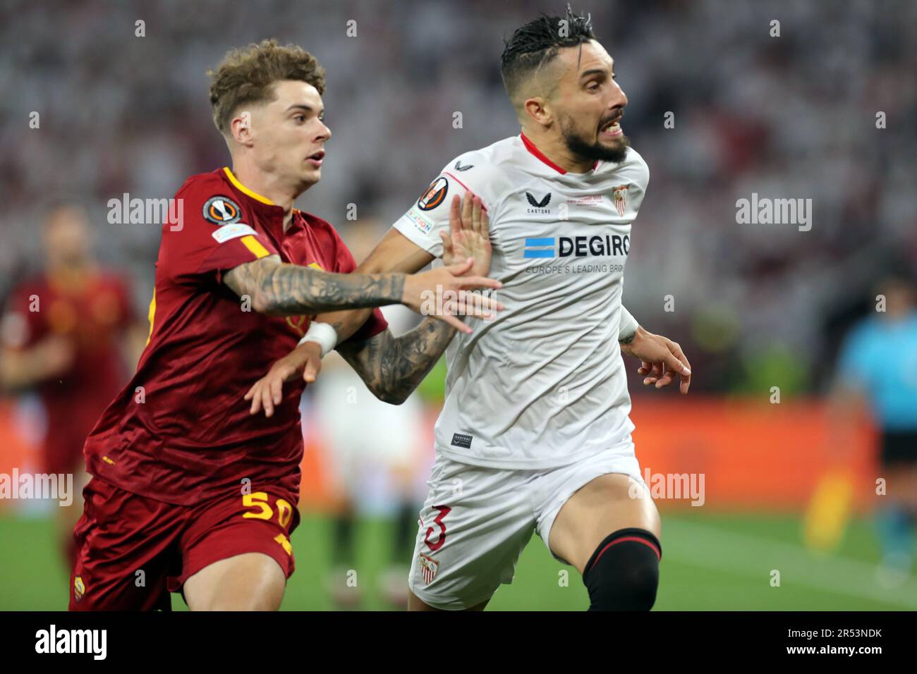 Budapest, . 31st maggio, 2023. Budapest, Ungheria: 31.05.2023: In azione durante la finale UEFA Europa League 2023 partita tra Sevilla FC vs AS Roma alla Puskas Arena di Budapest in Ungheria Credit: Independent Photo Agency/Alamy Live News Foto Stock