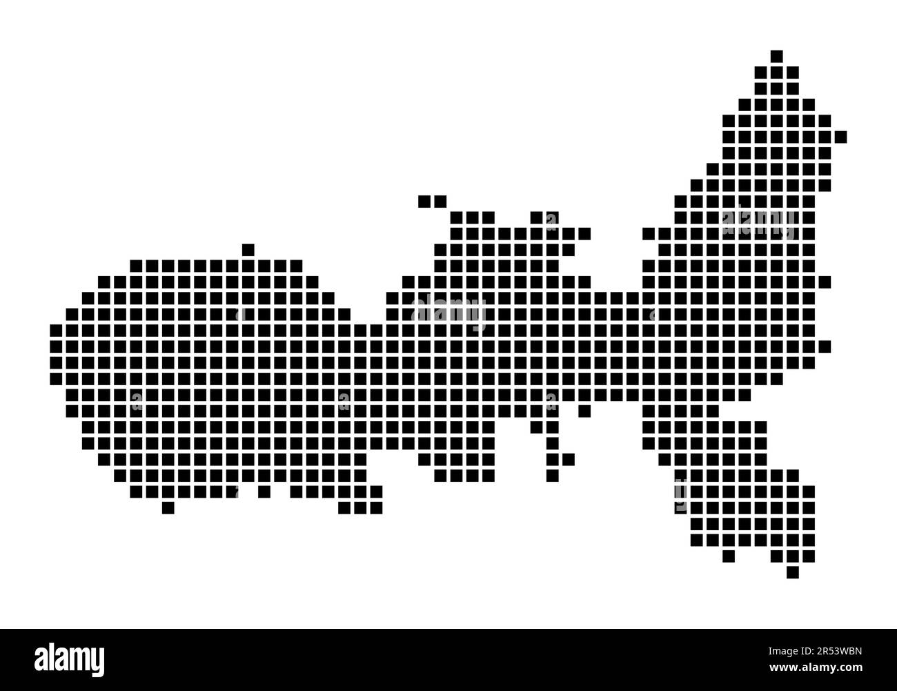 Mappa dell'Elba. Mappa dell'Elba in stile punteggiato. Bordi dell'isola riempiti di rettangoli per il vostro disegno. Illustrazione vettoriale. Illustrazione Vettoriale