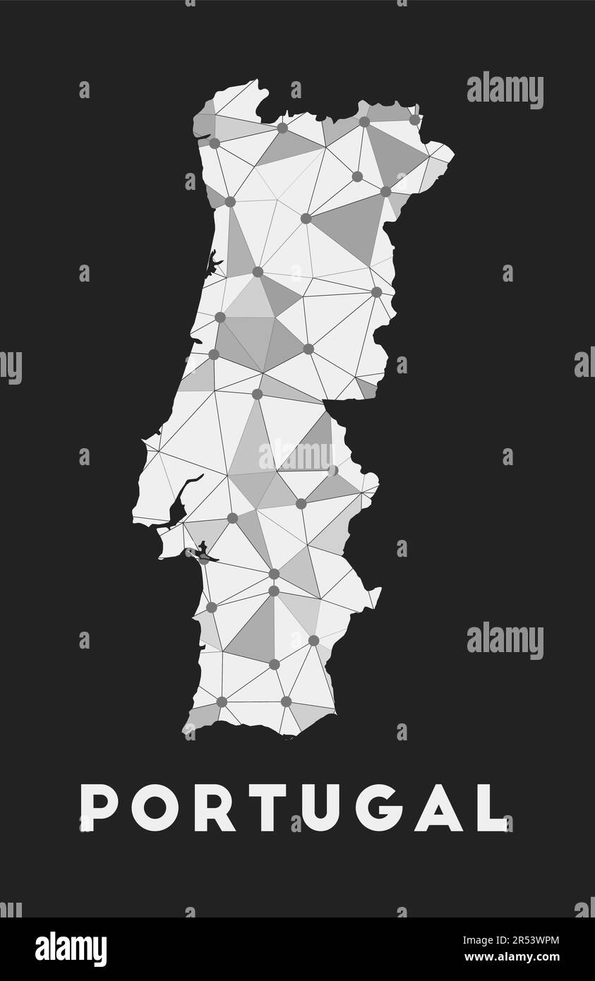 Portogallo - Mappa della rete di comunicazione del paese. Design geometrico alla moda in Portogallo su sfondo scuro. Illustrazione Vettoriale