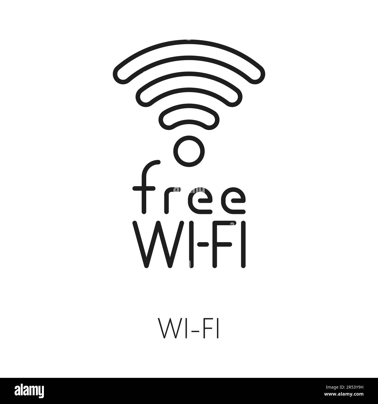 Connessione wi-fi gratuita per il servizio dell'hotel, icona della linea sottile. Connessione internet wireless vettoriale, hotspot con buon segnale router, connessione wi fi Illustrazione Vettoriale