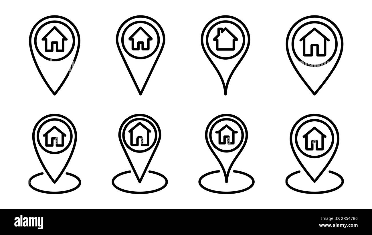 Icona dell'indirizzo impostata. vettore icona posizione casa Illustrazione Vettoriale