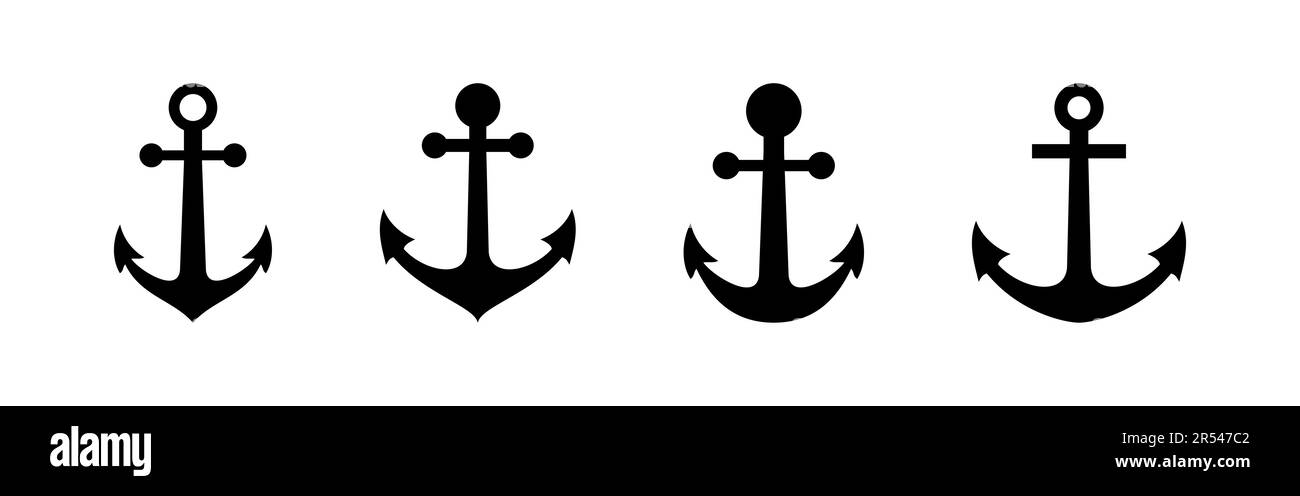 Set di icone di ancoraggio. Logo del simbolo di ancoraggio. Ancora icona marina. Illustrazione Vettoriale