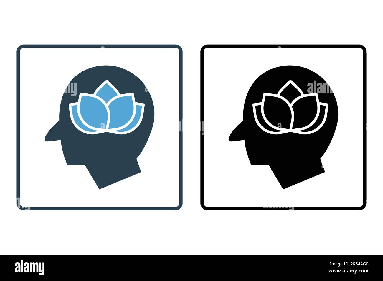 Icona della tranquillità. lotus in testa. icona relativa alla meditazione, al relax. Design a icone solido. Semplice disegno vettoriale modificabile Illustrazione Vettoriale