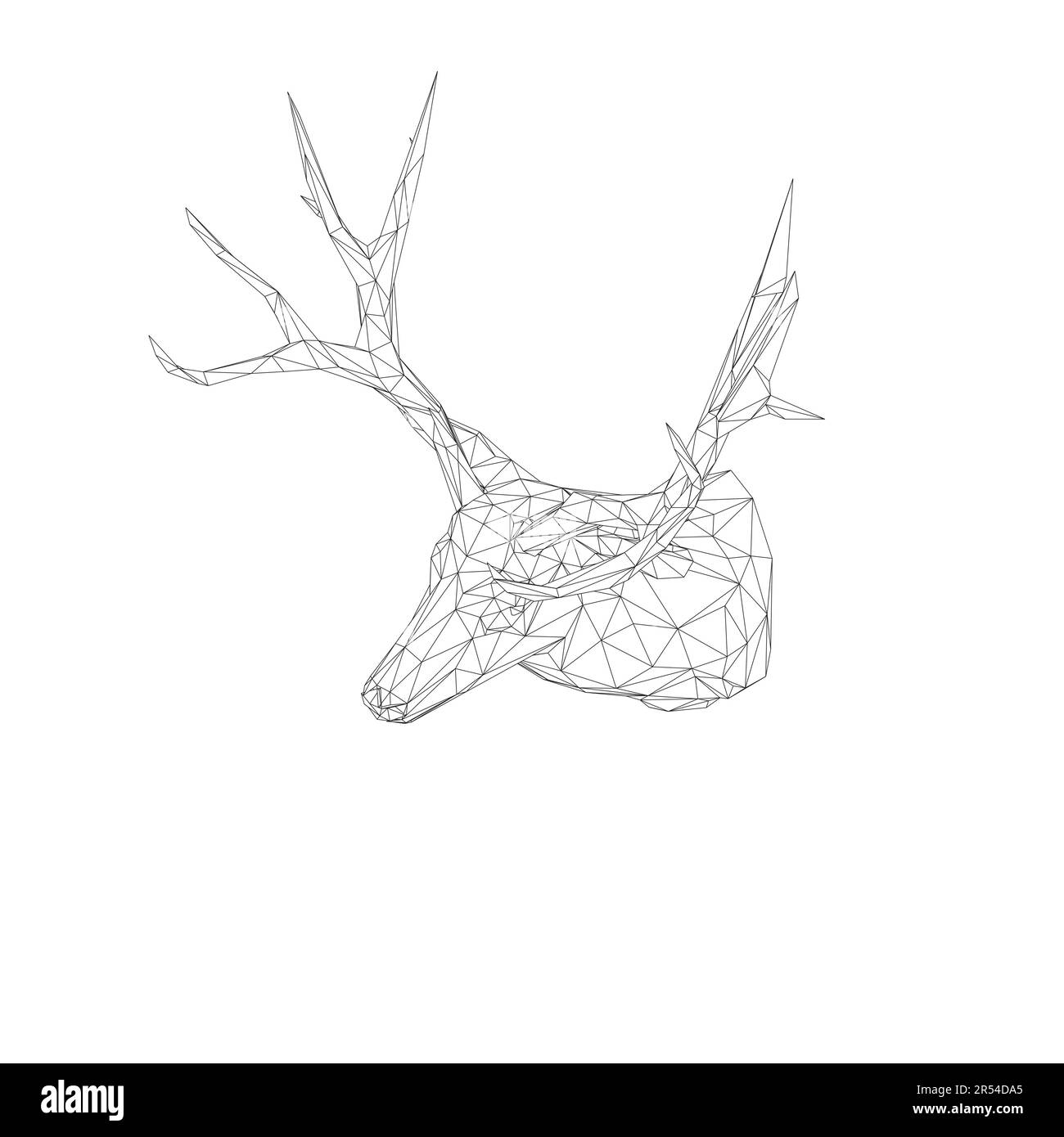 Cervo con corno. Modello a basso poli. Illustrazione vettoriale. Bassa polyart di un cervo in struttura a reticolo di colore nero. Triangolo geometrico animale vettore ill Illustrazione Vettoriale