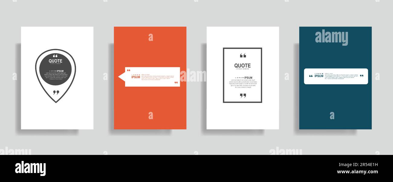 Virgolette set di modelli vuoti, testo tra parentesi, banner infografica, citazioni vuote, fumetti vocali. Casella di testo moderna isolata su sfondo colorato Illustrazione Vettoriale