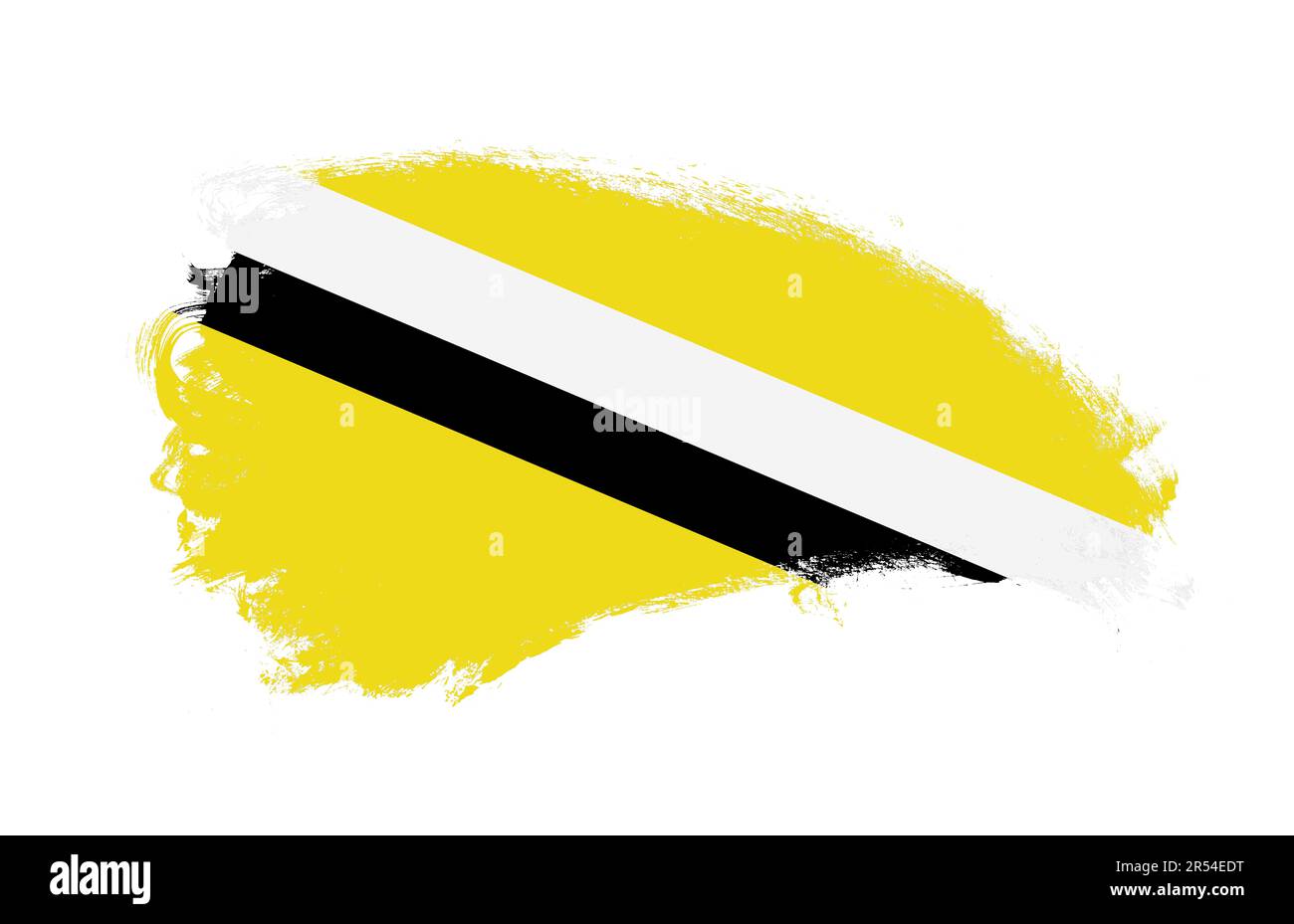 Bandiera nazionale del Brunei dipinta con pennello su bianco isolato Foto Stock