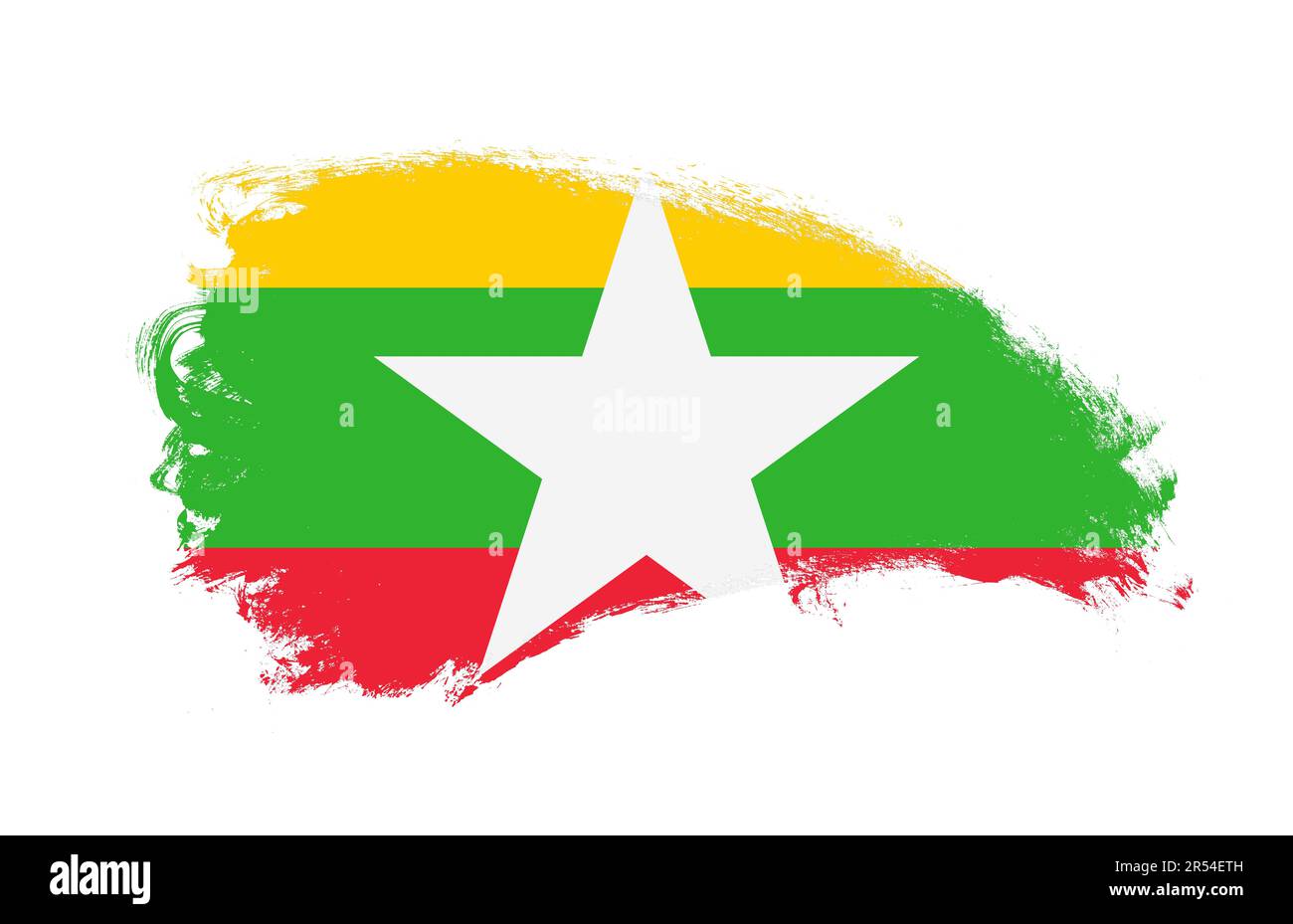 Bandiera nazionale di Myanmar dipinta con pennello su isolato bianco Foto Stock