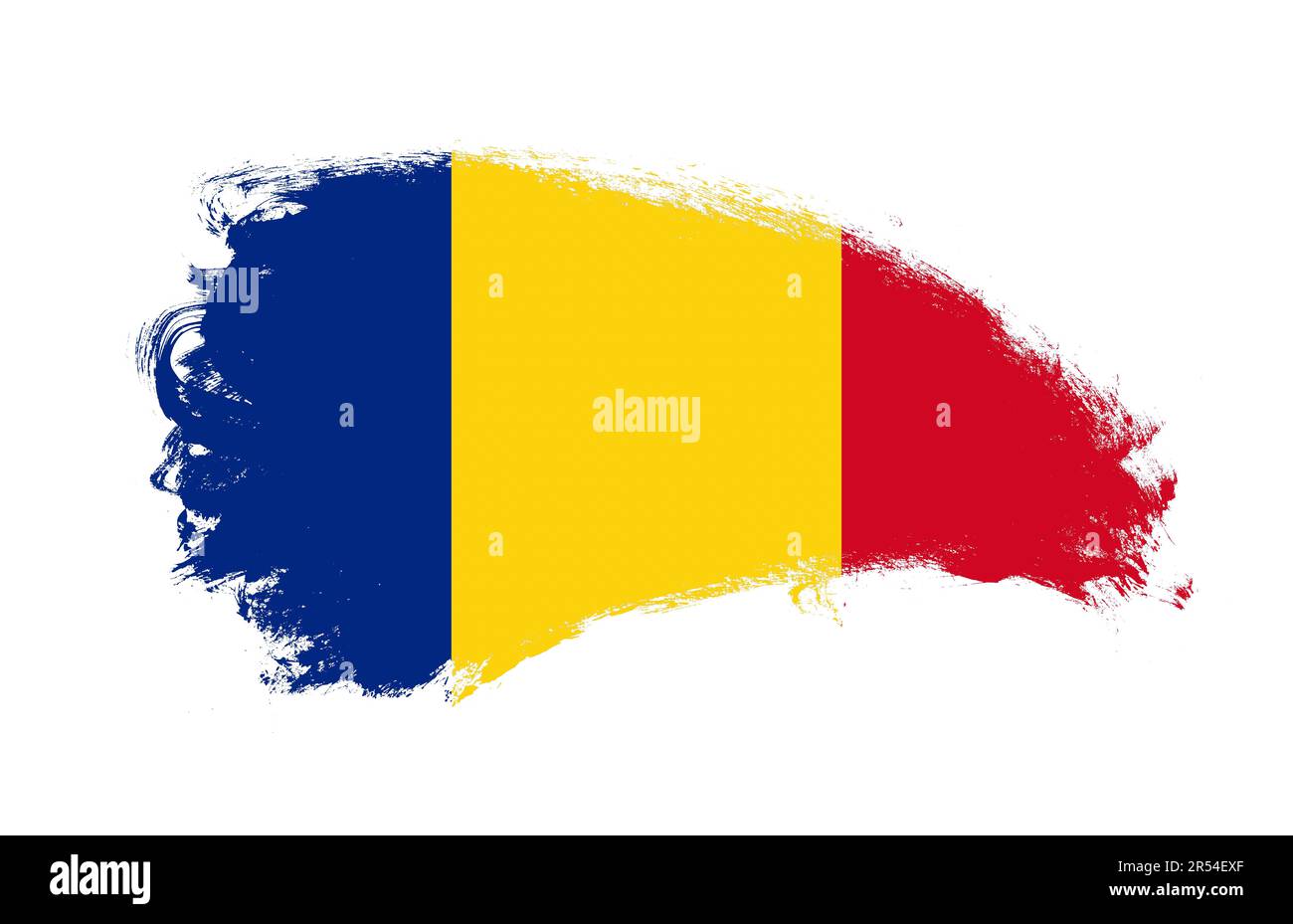 Bandiera nazionale della Romania dipinta con pennello su isolato bianco Foto Stock