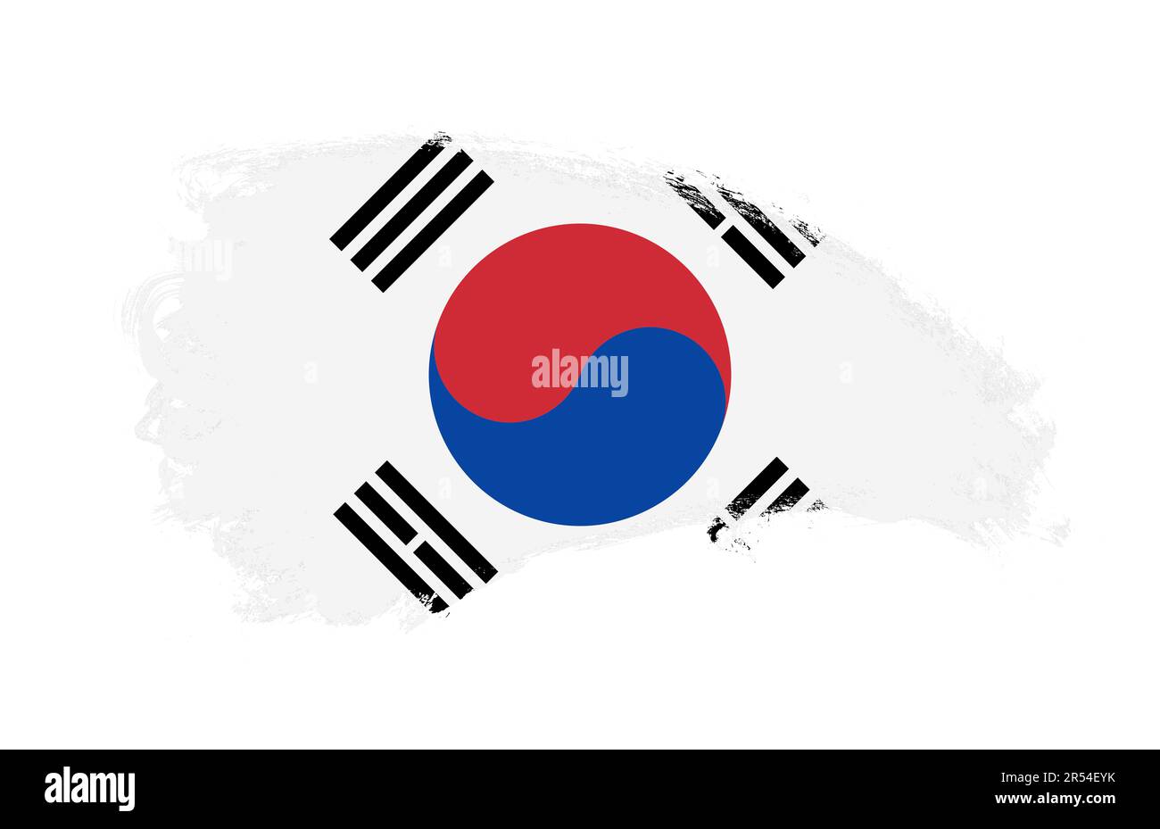 Bandiera nazionale della Corea del Sud dipinta con pennello su bianco isolato Foto Stock
